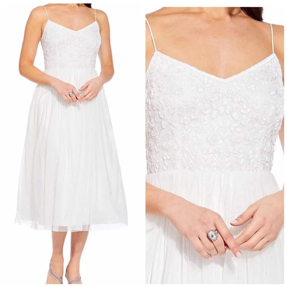 ADRIANNA PAPELL New Ivory Beaded Strap Midi Dress - Picture 3 of 14